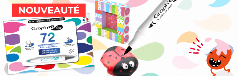 Coffret de 72 marqueurs acryliques GRAPH’IT GO double pointe sans amorçage