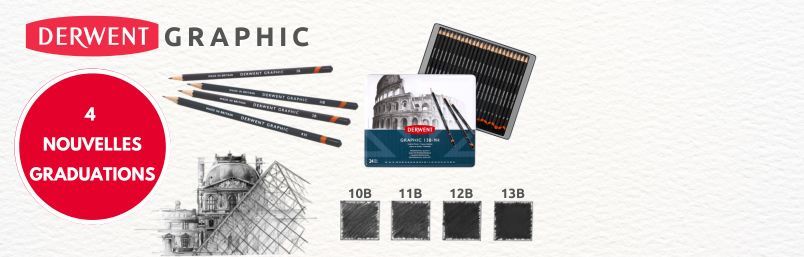 Du 9H au 13B. Découvrez un assortiment de crayons graphite, du plus sec au plus tendre.