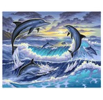 Peinture par N°- Dauphins au clair de lune