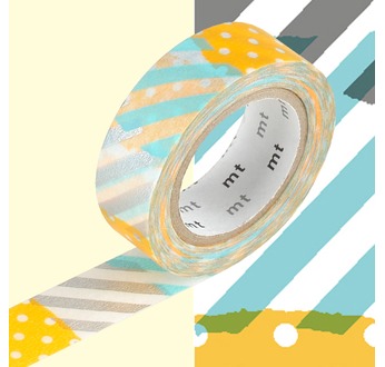 MT 1P Motif pois-rayures bleu orange tsugihagi H