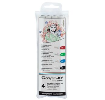GRAPH'IT Set de 4 Fine liner 0,5 - 4 clrs (Noir Bleu Rouge Vert)