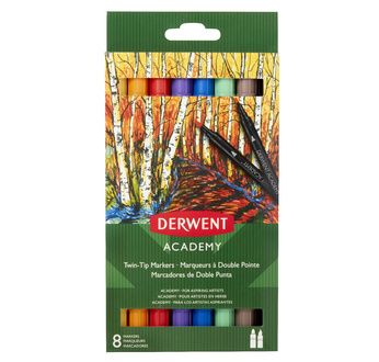 DERWENT - ACADEMY - Set de 8 marqueurs double pointe pinceaux