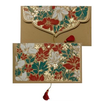 PAPERTREE BOUQUET Enveloppe cadeau 19x10cm Kraft/Rouge+ Vert/Or