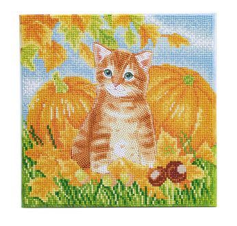 CRYSTAL ART Kit tableau broderie diamant 30x30cm Chat et citrouilles