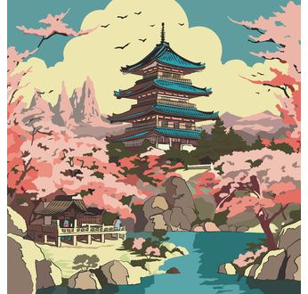 ENJOY ART - Peinture par numéros 30x30cm Pagode à Hanami