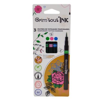 Grim'tout Ink-Set COMPLEMENTAIRE-3 feutres de tatouage temporaire