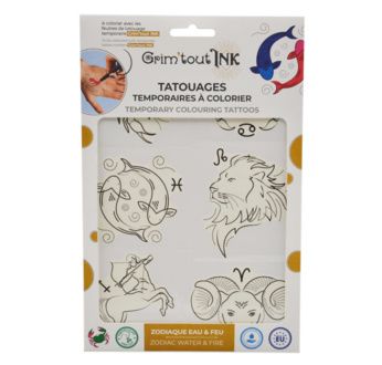 Grim'tout Ink - Tatouages temporaires à colorier ZODIAQUE EAU & FEU