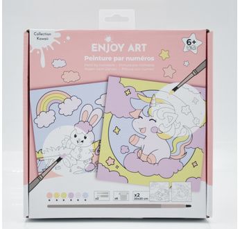 ENJOY ART - Peinture par Numéros 20x20cm Junior Kawaii Lapin Licorne
