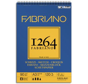 FABRIANO 1264 Bloc Papier Esquisse A3 90gsm-Spiral haut-120fl 29,7x42
