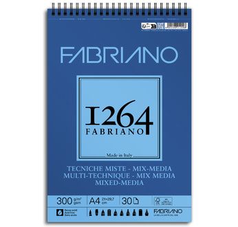 FABRIANO 1264 Bloc Papier Mix Media A4 300g-Spiral haut-30fl 21x29,7