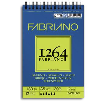 FABRIANO 1264 Bloc Papier Dessin A5 180g - Spiral haut - 30fl 14,8x21