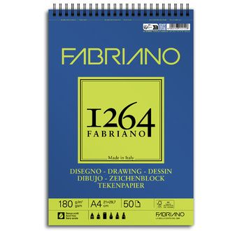 FABRIANO 1264 Bloc Papier Dessin A4 180g - Spiral haut - 50fl 21x29,7