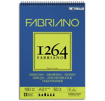 FABRIANO 1264 Bloc Papier Dessin A3 180g - Spiral haut - 50fl 29,7x42