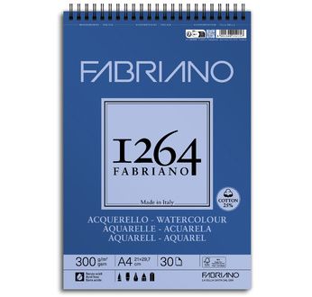 FABRIANO 1264 Bloc Papier Aquarelle A4 300g-Spiral haut- 30fl 21x29,7