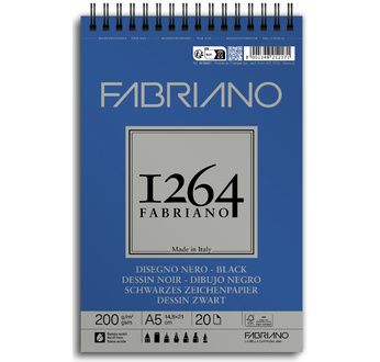 FABRIANO 1264 Bloc Papier Dessin Noir A5 200g-Spiral haut-20fl14,8x21