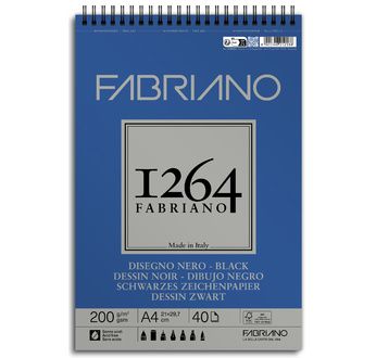 FABRIANO 1264 Bloc Papier Dessin Noir A4 200g-Spiral haut-40fl21x29,7