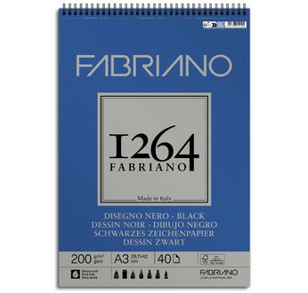 FABRIANO 1264 Bloc Papier Dessin Noir A3 200g-Spiral haut-40fl29,7x42