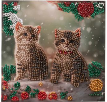CRYSTAL ART Kit Carte à diamanter 18x18cm Chaton de Noel