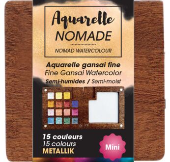ART & GO Mini Palette Aquarelle Semi-Humide - 15 couleurs métalliques