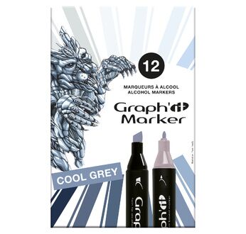 GRAPH'IT Set de 12 marqueurs - Cool Greys