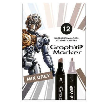 GRAPH'IT Set 12 marqueurs - Mix Grey colours