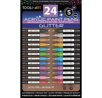 TOOLI Marqueur Acrylique Set Glitter 24 (12 en 07mm et 12 en 3mm)