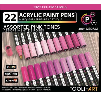 TOOLI Marqueur Acrylique Set Rose 22 couleurs 3mm