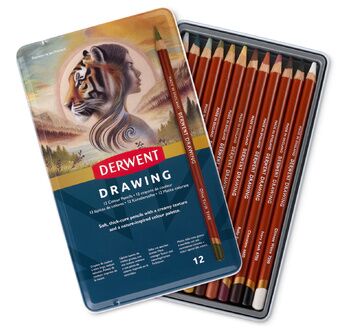 DERWENT - DRAWING - boîte métal 12 crayons de couleur